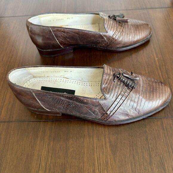 Vintage Pierre Cardin Men Lizard Loafers 8.5 D Brown Tassel Classic Dress Shoes main image 4